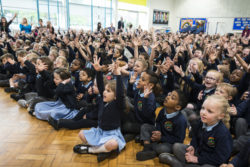 Children meeting their Bee in an assembly